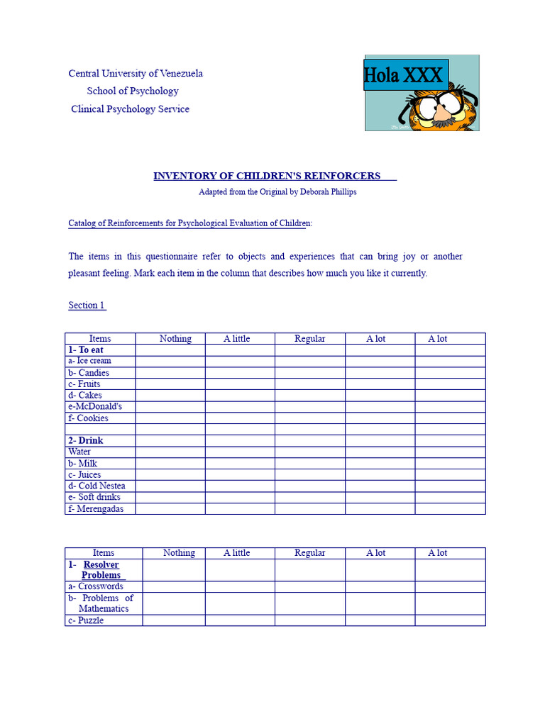 Children's Reinforcers and Fears Inventory | PDF