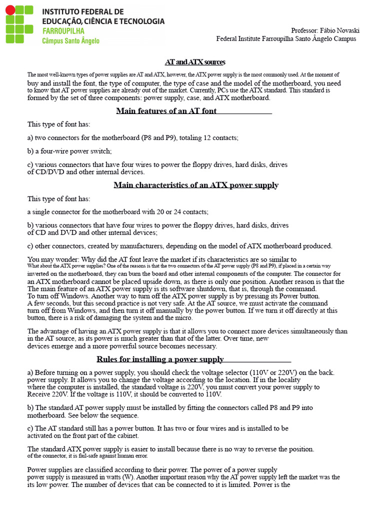 Architecture Lesson 08 Sources AT and ATX | PDF | Electricity ...