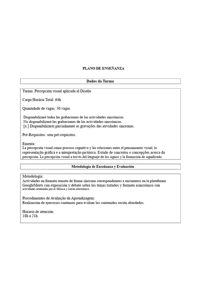 Plan de Enseñanza: Percepción Visual en Diseño | PDF | Percepción | Diseño
