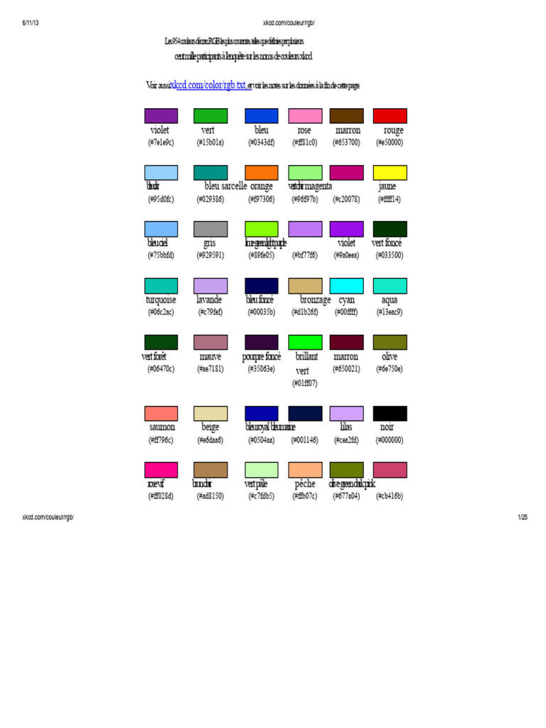 954 Couleurs RGB et leurs Codes Hexa | PDF | Vert | Bleu