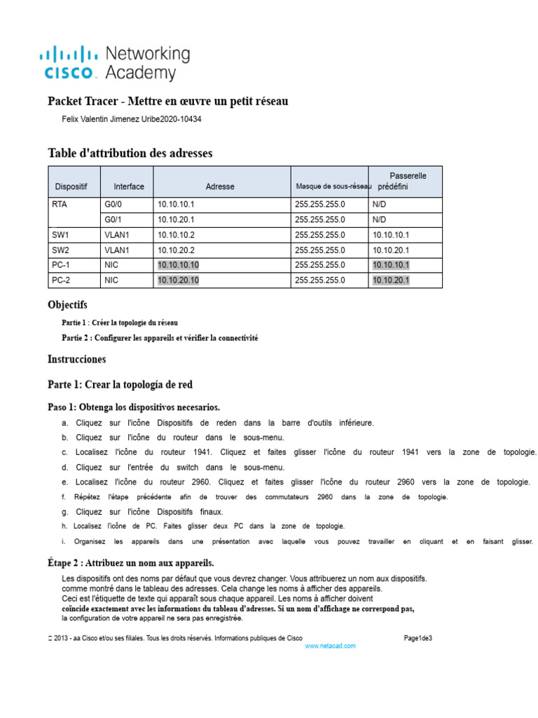 Implémentation d'un petit réseau Cisco | PDF | Routeur | Informatique