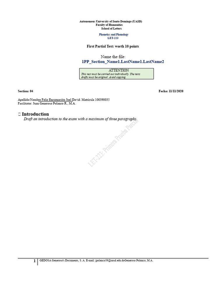LET-223 First Partial Exam (1PP-202) | PDF | Phoneme | Consonant