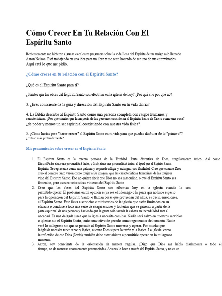 Cómo Crecer en Tu Relación Con El Espíritu Santo | PDF | espíritu Santo ...