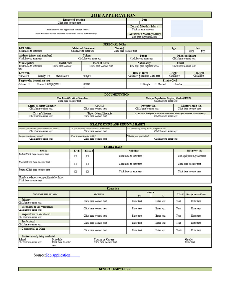 Job Application Form Template | PDF