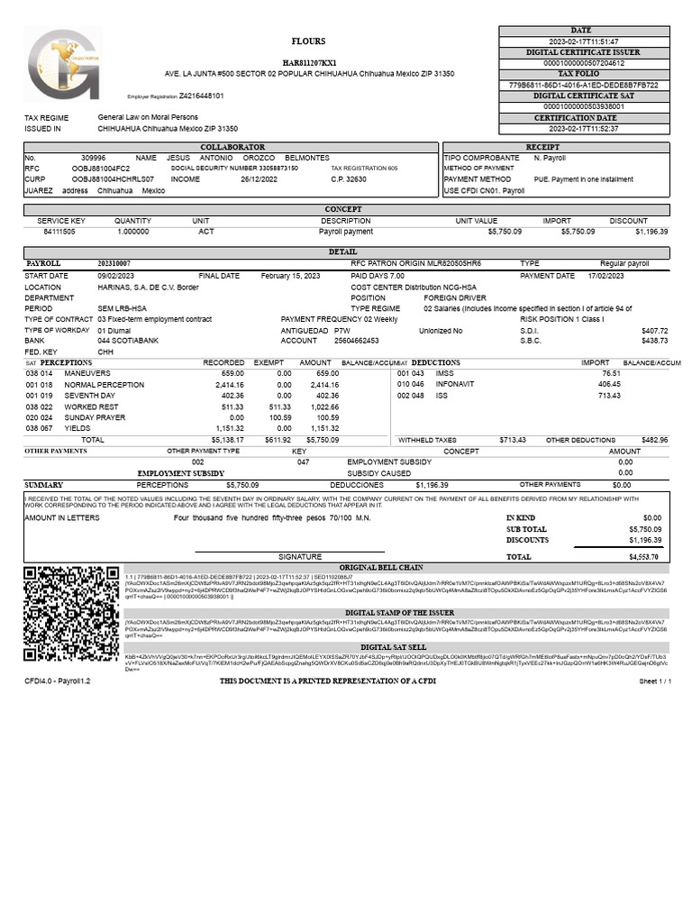 CFDI Receipt PDF | PDF | Payroll | Payments