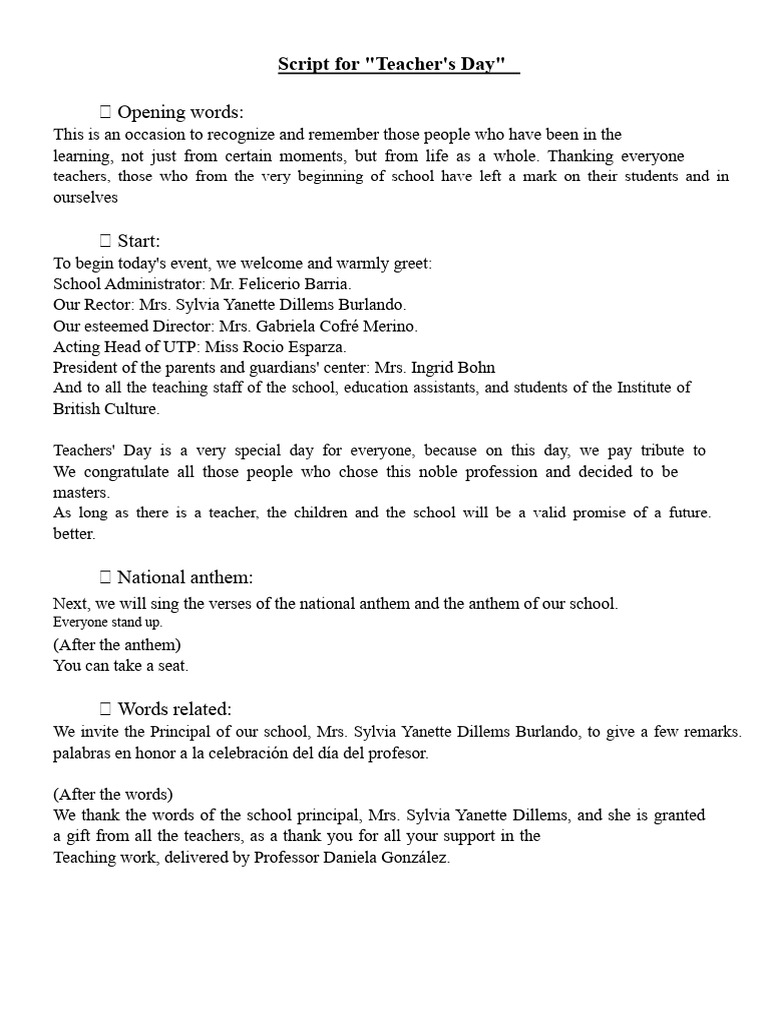 Teacher's Day Script | PDF