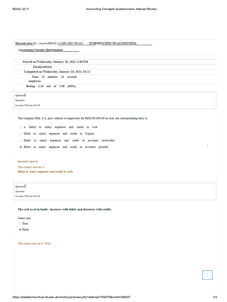 Accounting Concepts Questionnaire Review | PDF | Debits And Credits ...