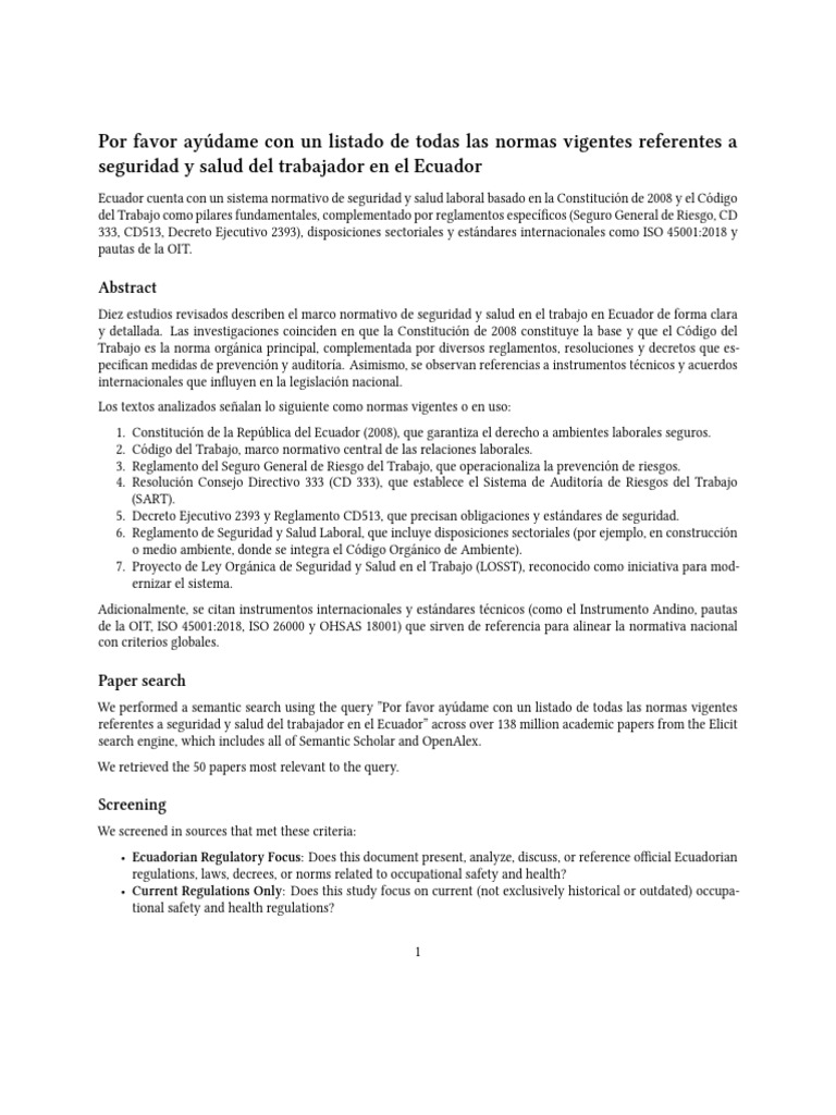 Elicit - Normas de Seguridad y Salud Laboral en Ecuador - Report | PDF ...