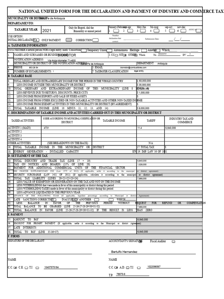 Unique Form Payment Declaration Industry Trade | PDF | Taxes | Income