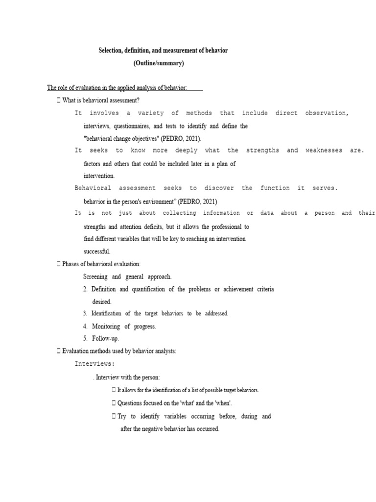 Behavioral Assessment and Evaluation Methods | PDF | Behavior | Evaluation