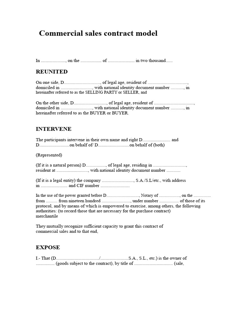 Commercial Sales Contract Template | PDF | Sales | Civil Law (Legal System)