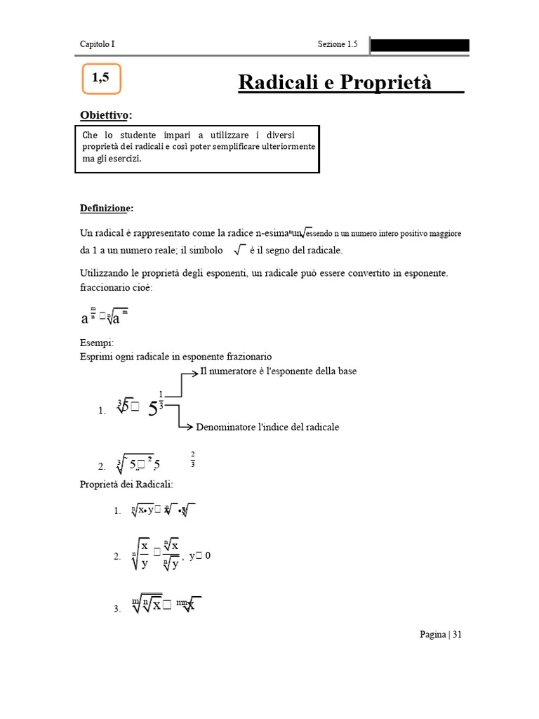 Libro Di Matematica Capitolo I.5 Radicali e Proprietà | PDF