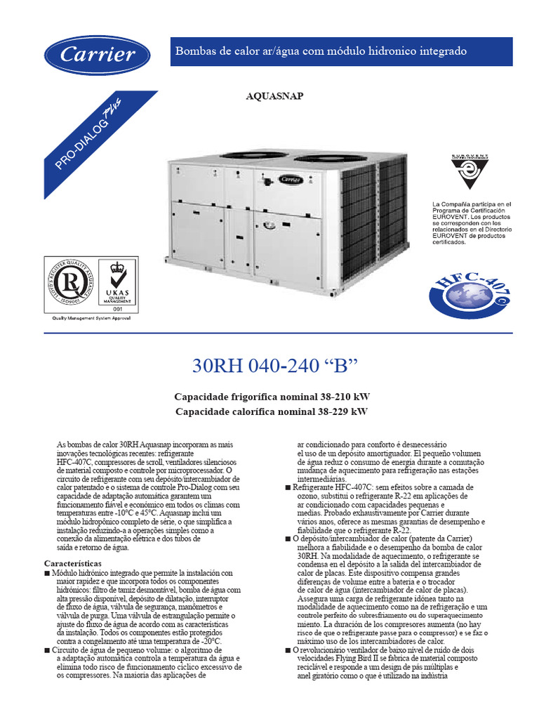 Bombas de Calor Aquasnap 30RH: Eficiência e Conforto | PDF | Ar ...