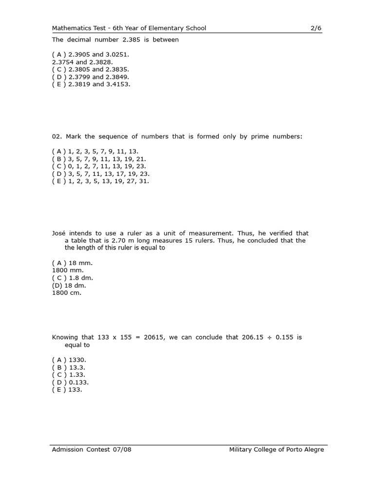 Math Tests For 6th Grade | PDF | Discrete Mathematics | Numbers