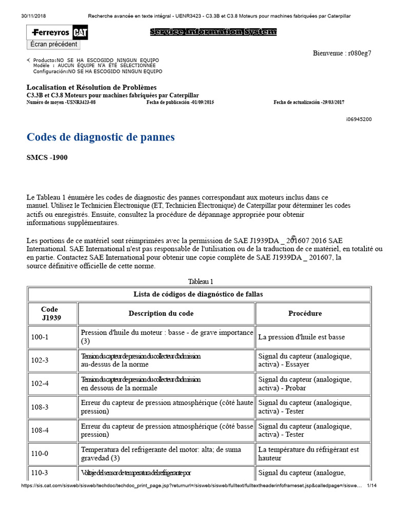 Codes de diagnostic moteurs Caterpillar | PDF