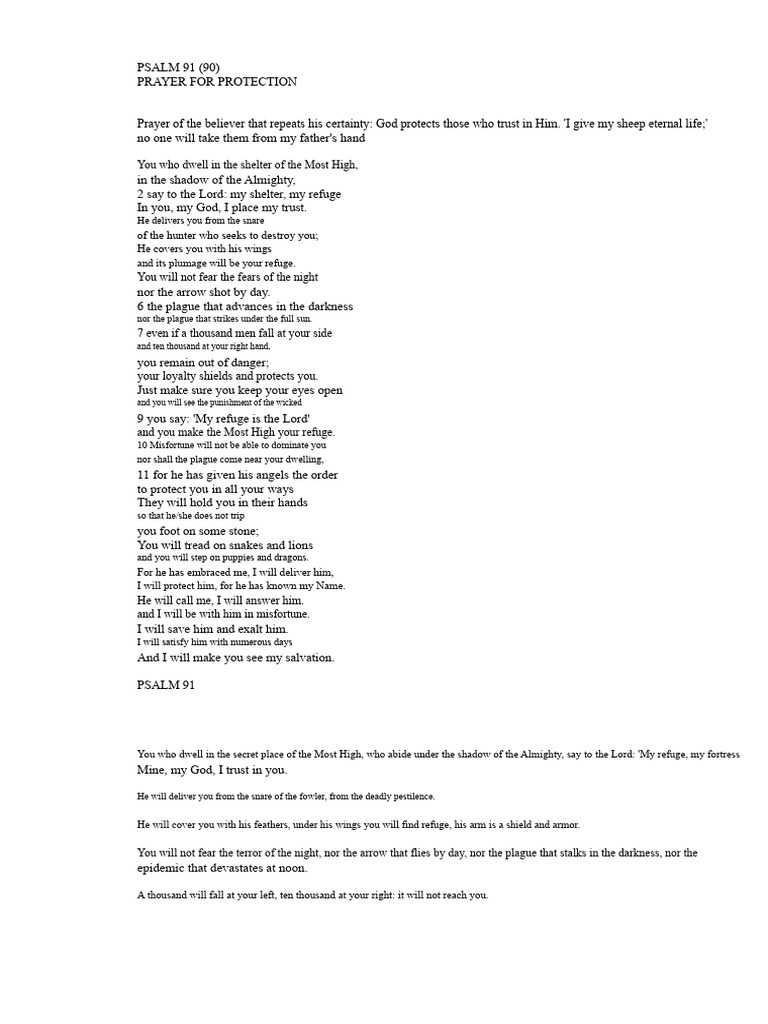 Psalm 91: Prayer for Divine Protection | PDF | Religious Belief And ...