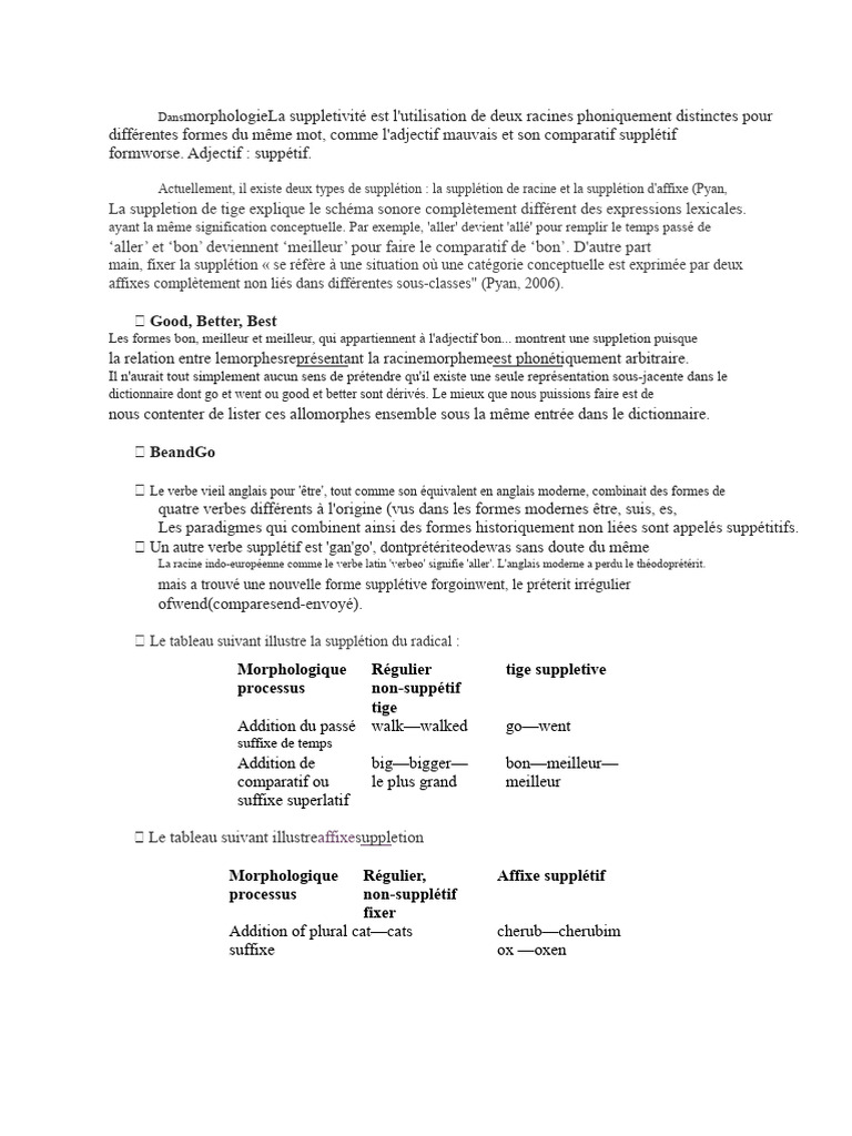Comprendre la suppletivité en linguistique | PDF | Linguistique ...
