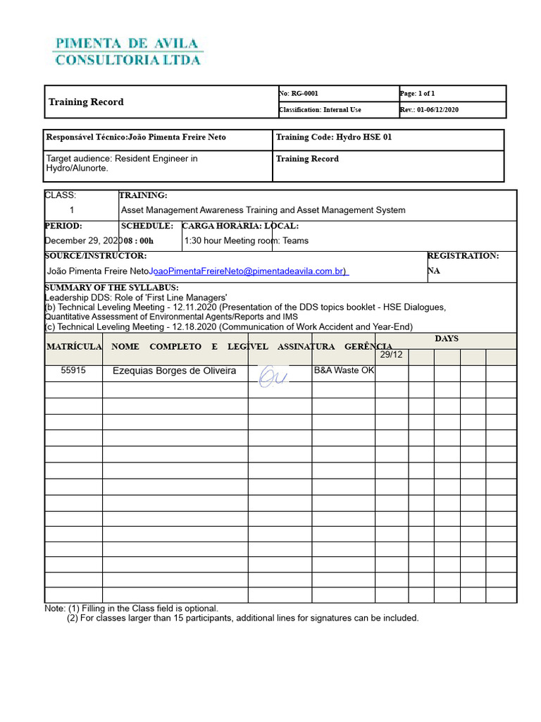 Training Record Model | PDF