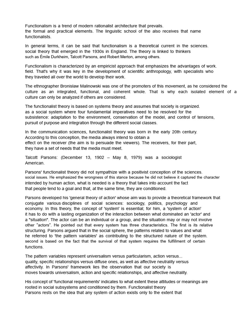 Overview of Functionalism in Sociology | PDF | Sociology | Émile Durkheim