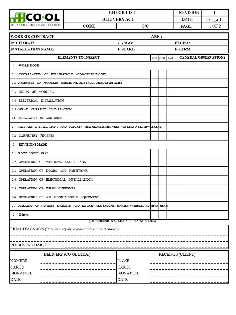 Construction Installation Checklist | PDF