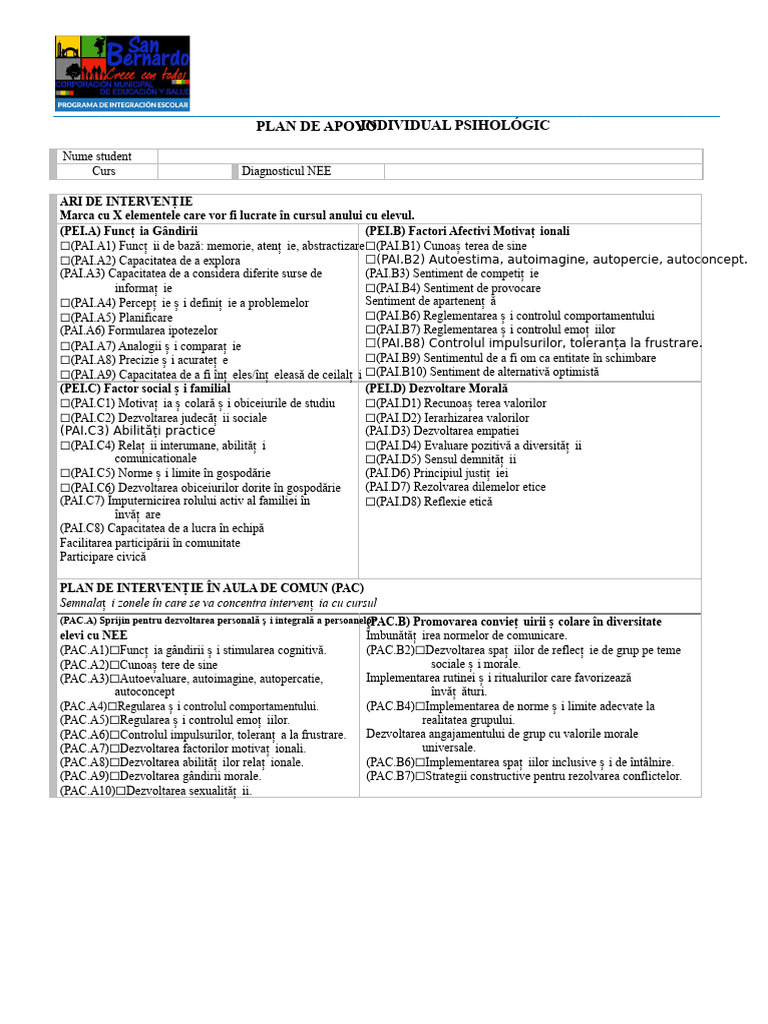 Plan de Suport Individual Psihologic (PSI) | PDF
