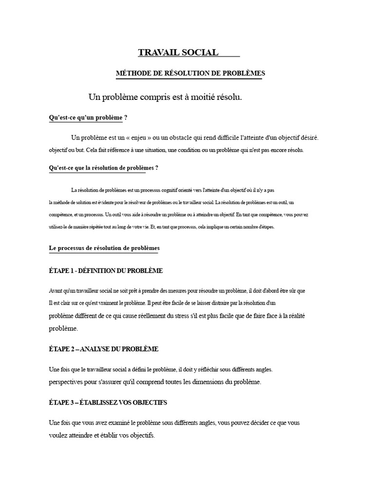 Méthode de Résolution de Problèmes en Travail Social | PDF | Travail social
