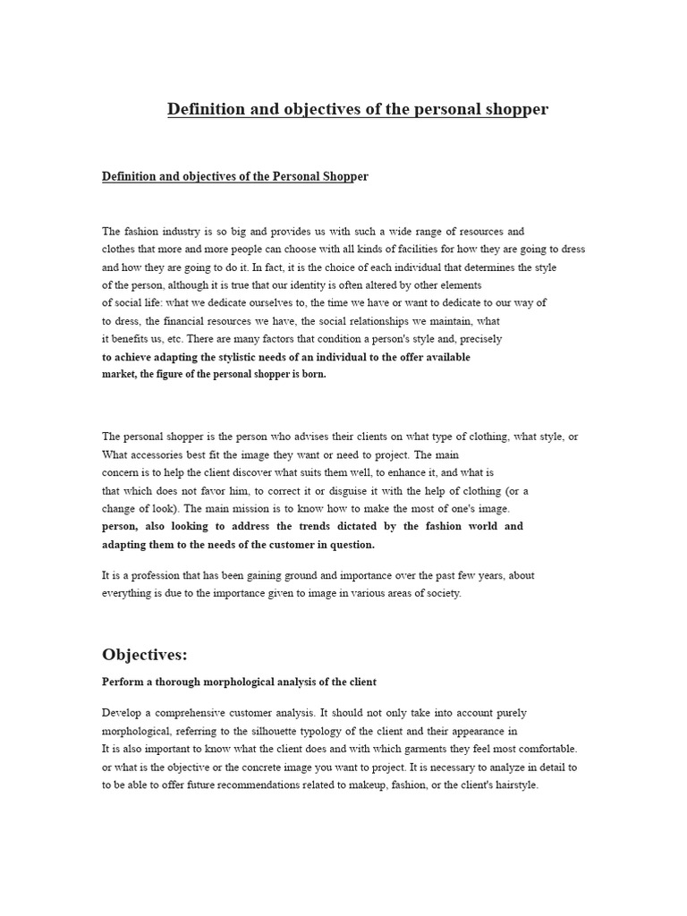 Personal Shopper: Definition & Objectives | PDF | Clothing | Fashion