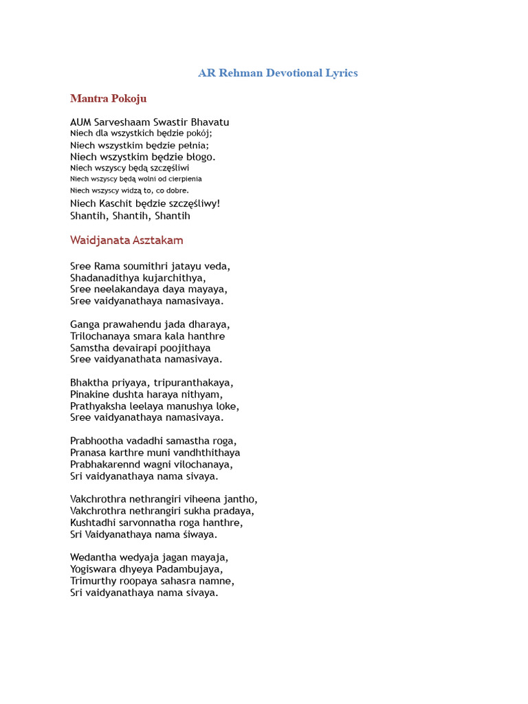 Tekst Modlitwy AR Rehmana | PDF