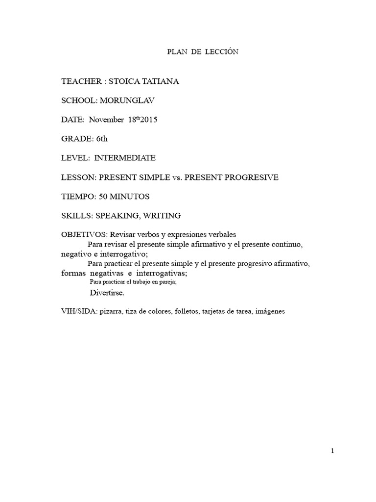 Lección sobre Presente Simple y Progresivo | PDF | Gramática | Lingüística