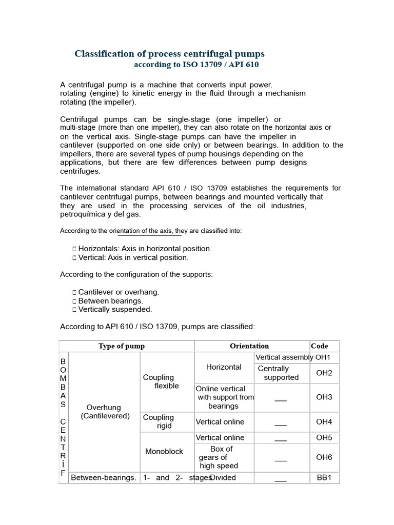 Centrifugal Pump Classification ISO/API | PDF | Pump | Rotation