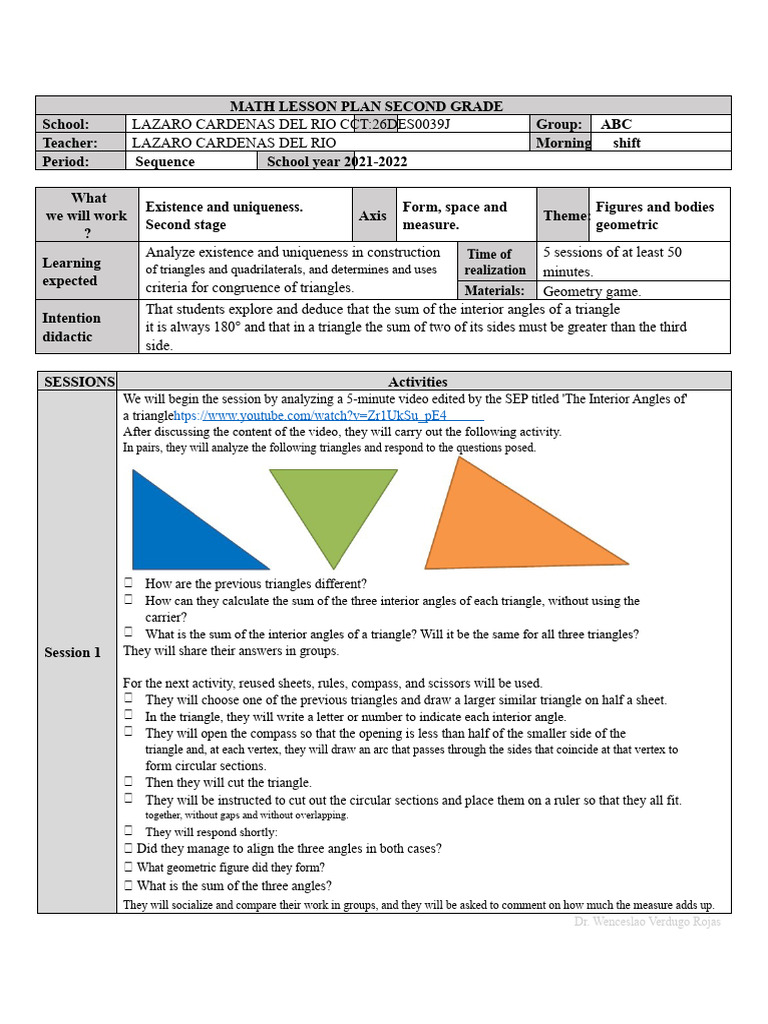 Second Grade Math Lesson Plan: Geometry | PDF | Triangle | Rectangle