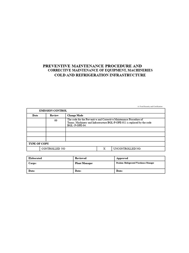 PTS Procedure For Preventive and Corrective Maintenance of Equipment ...