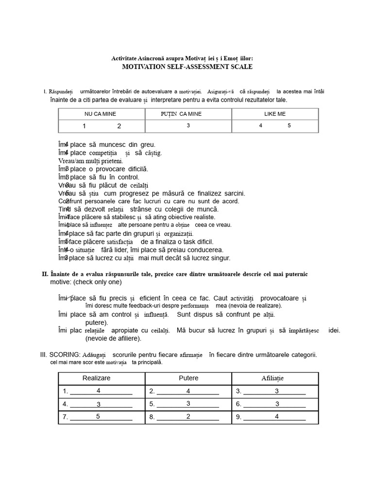 Autoevaluarea Motivației | PDF
