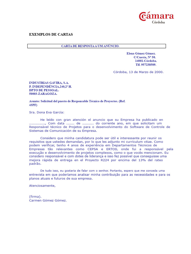 Exemplos de Cartas | PDF