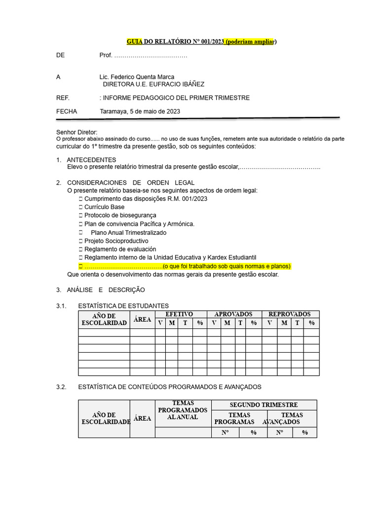 Relatório Pedagógico 1º Trimestre 2023 | PDF | Pedagogia | Aprendizado