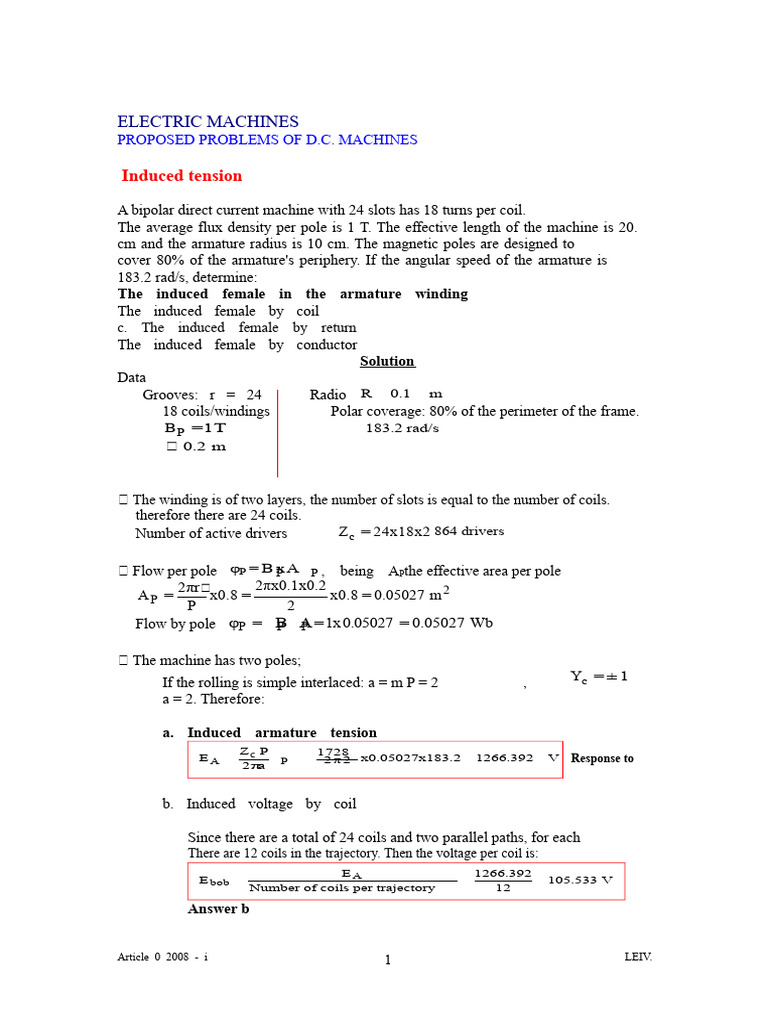 D.C. Machine Voltage and Power Calculations | PDF | Electric Generator ...