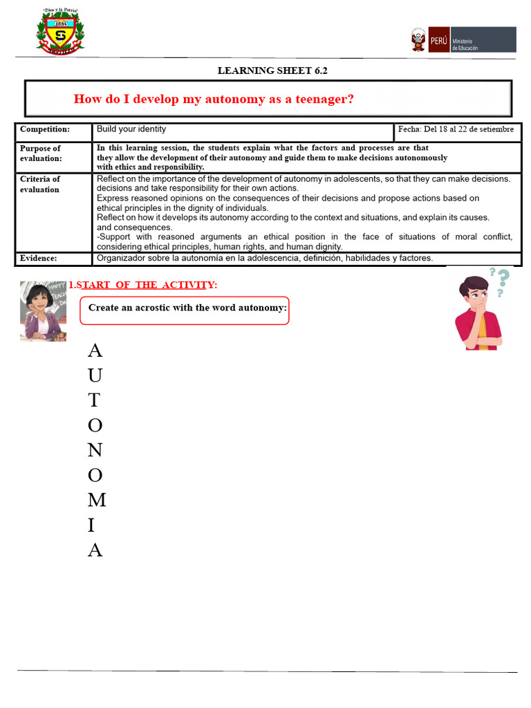 Work Sheet 6.2 | PDF | Autonomy | Evaluation