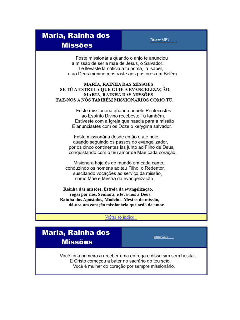 Maria, Rainha das Missões: Oração e Música | PDF | Maria, mãe de Jesus ...