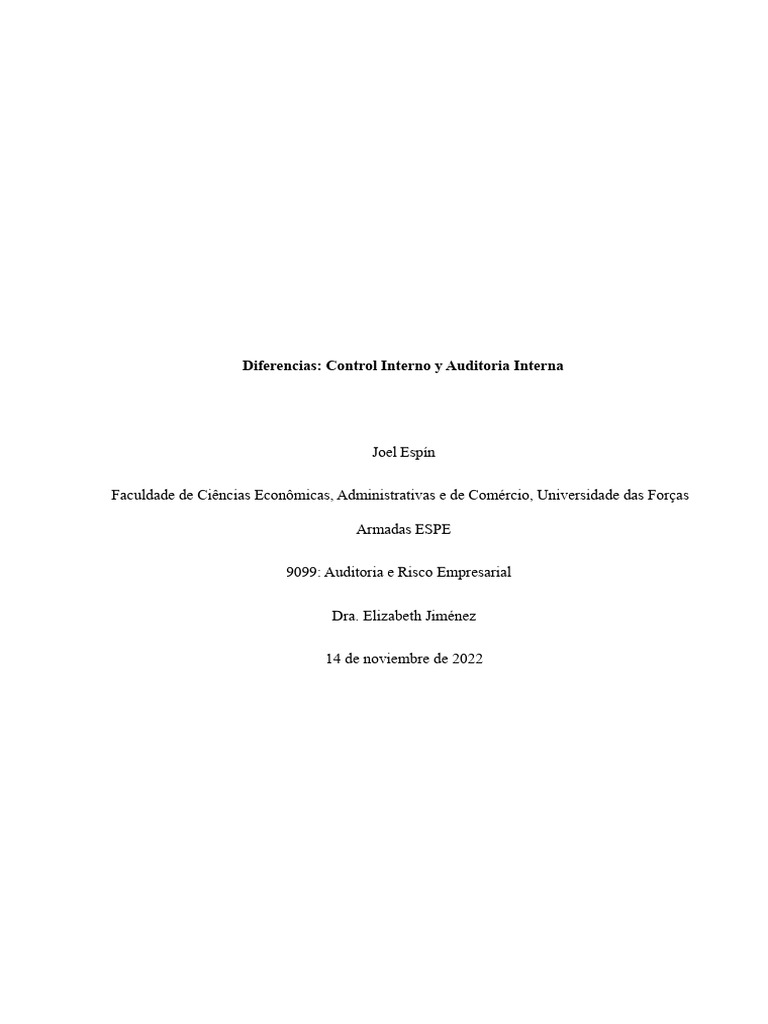 Diferenças entre Controle e Auditoria Interna | PDF | Auditoria interna ...