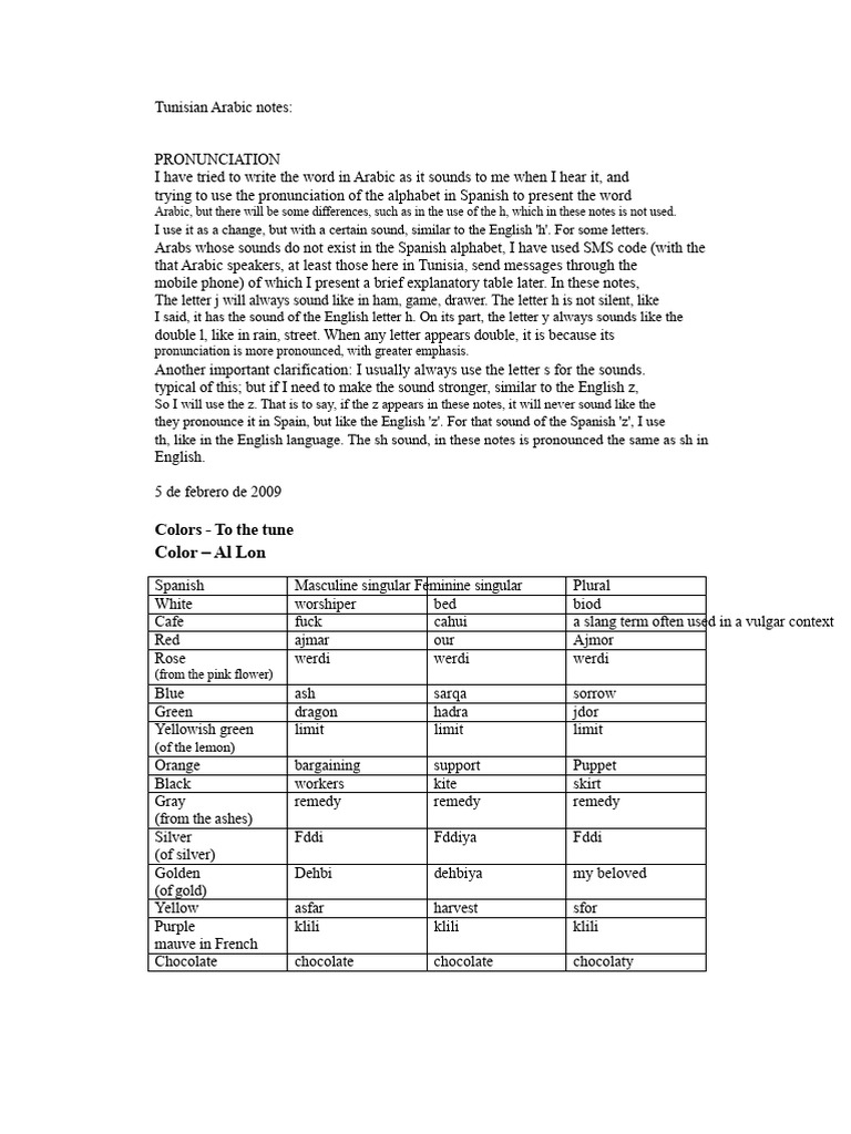 Tunisian Arabic Pronunciation Guide | PDF | Arabic | English Language