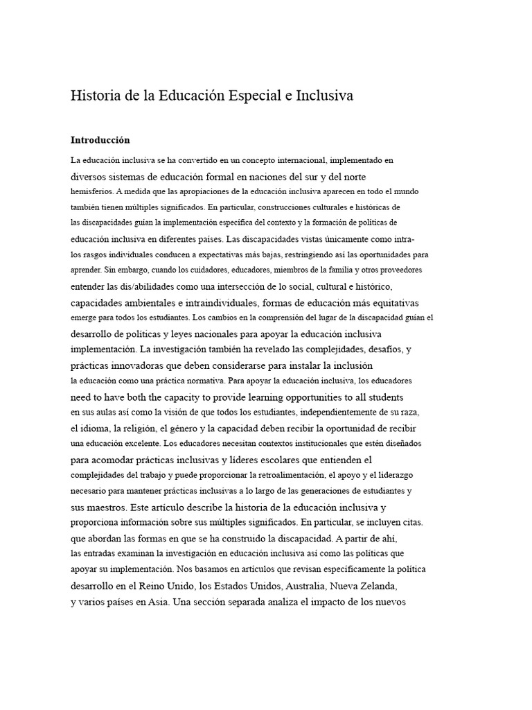 Historia de la Educación Inclusiva | PDF | Educación especial | Invalidez