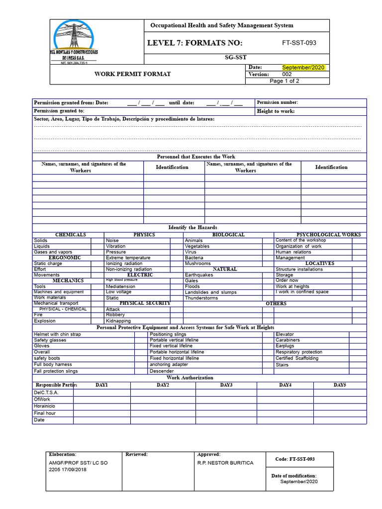 Work Permit Format for Safety Management | PDF | Personal Protective ...