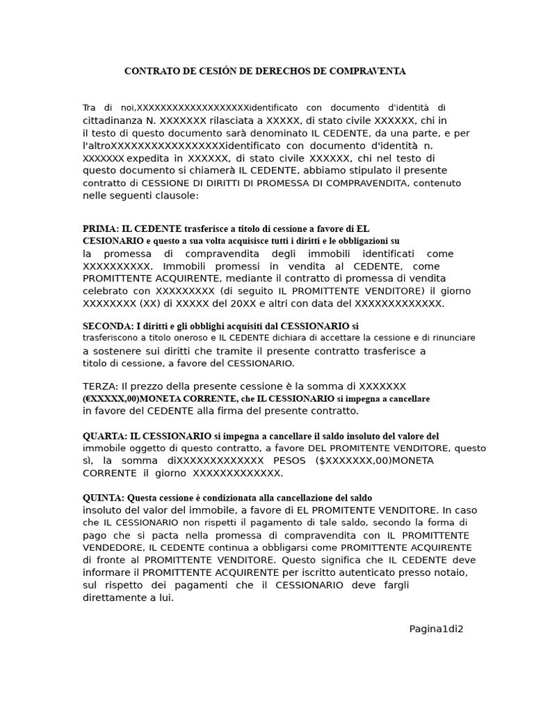 Modello Contratto Di Cessione | PDF