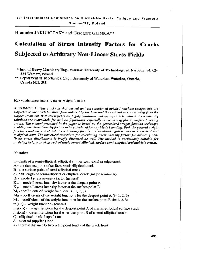 ARTIGO - Calculation of Stress Intensity Factors For Cracks | PDF