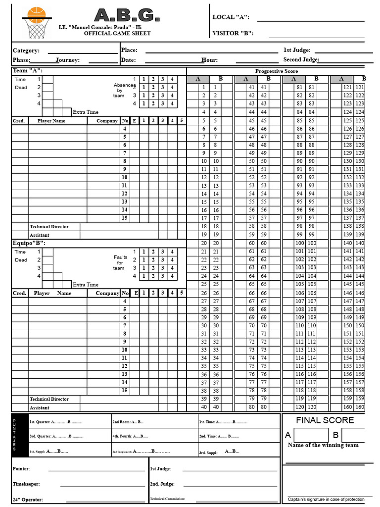 Official Game Sheet for Local Match | PDF | Sports | Sports Rules And ...