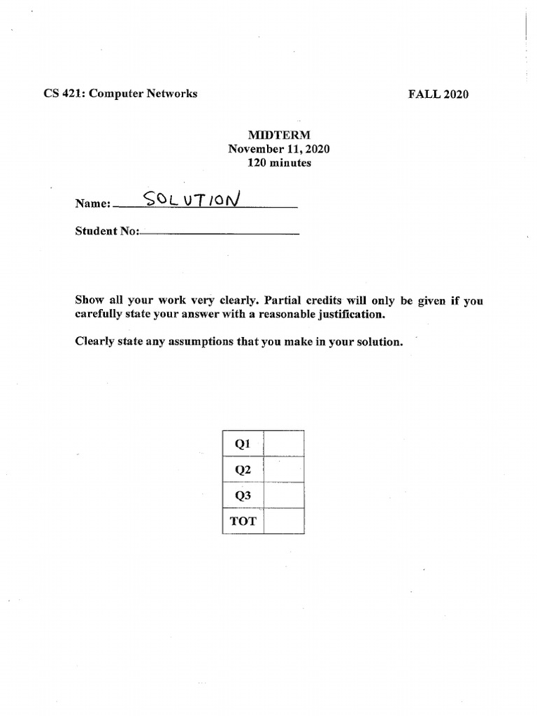 Midterm Solutions Fall 2020 PDF | PDF