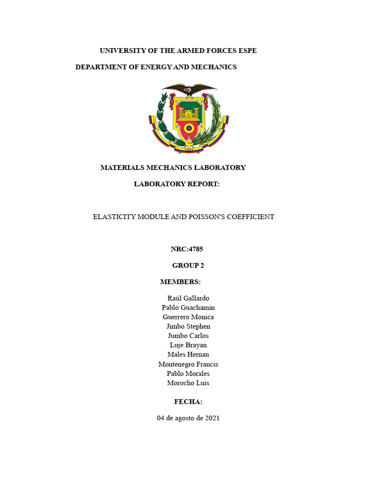 Group - 2 - Module of Elasticity and Poisson's Ratio | PDF ...
