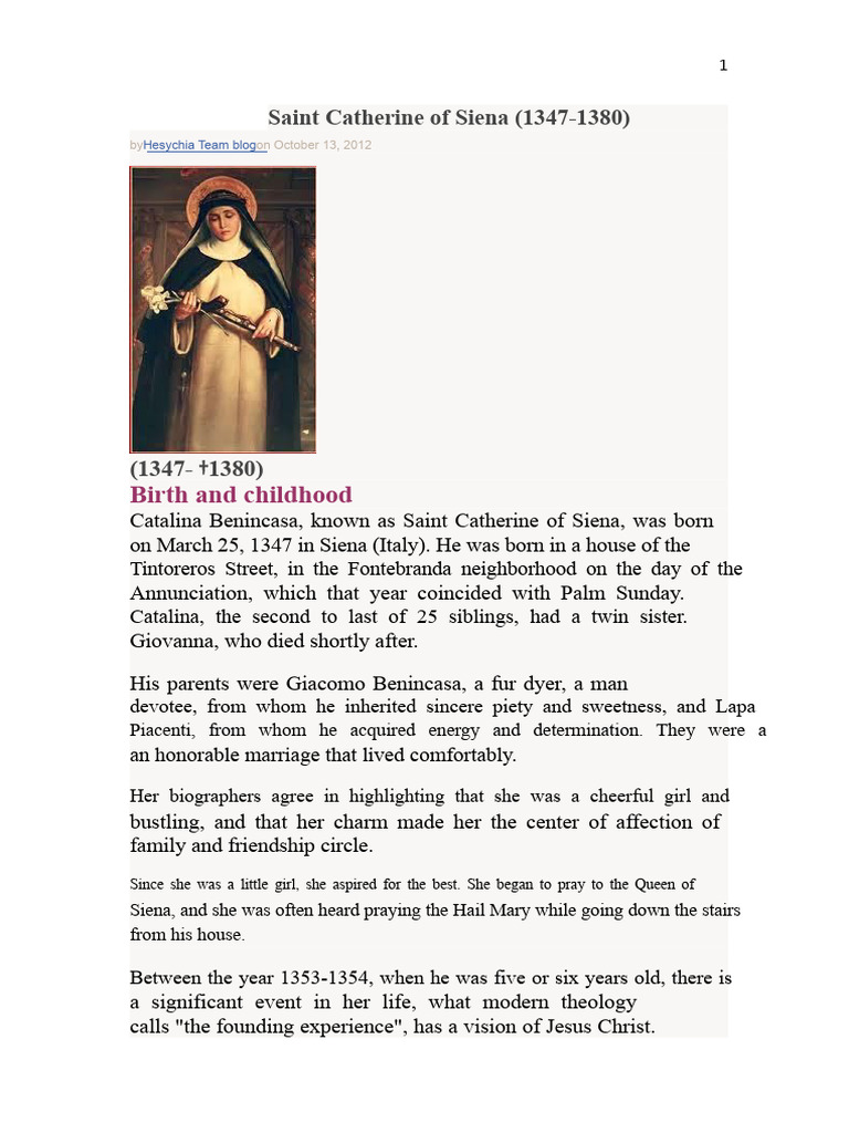 Life of Saint Catherine of Siena | PDF | Pope | Jesus
