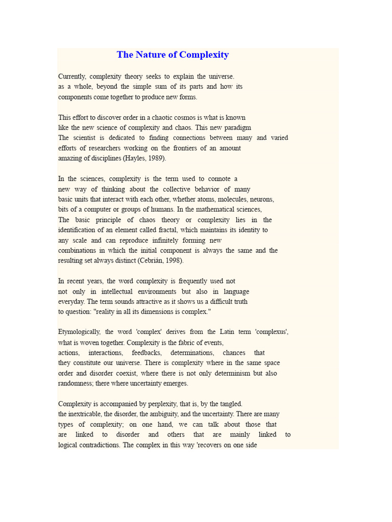 The Nature of Complexity | PDF | Knowledge | Thought