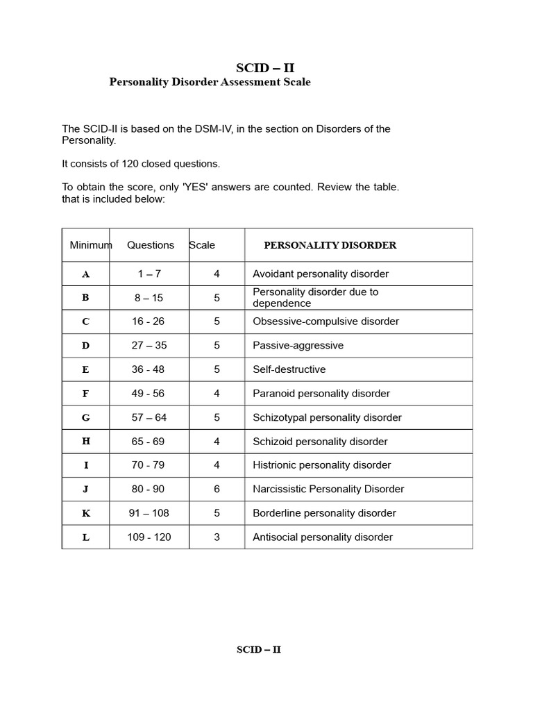 SCID-II Personality Disorder Assessment | PDF | Personality Disorder ...